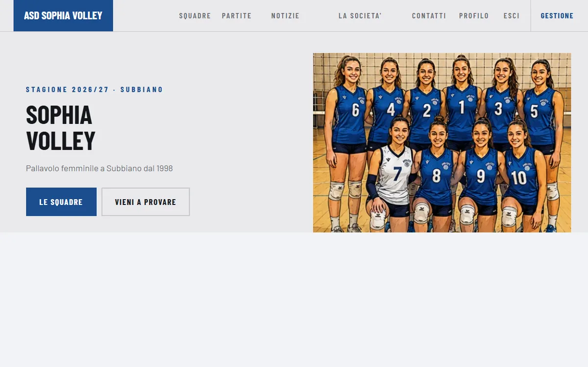 Anteprima del modello Arena applicato al sito di ASD Sophia Volley