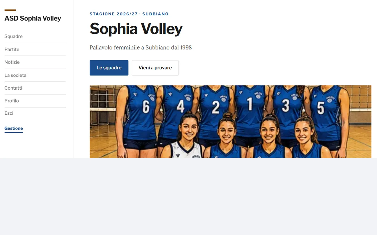 Anteprima del modello Fascia applicato al sito di ASD Sophia Volley
