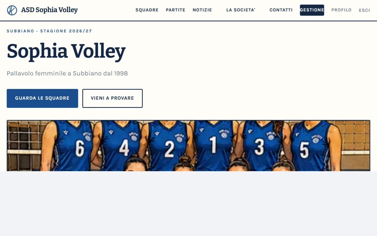 Anteprima del modello Palestra applicato al sito di ASD Sophia Volley