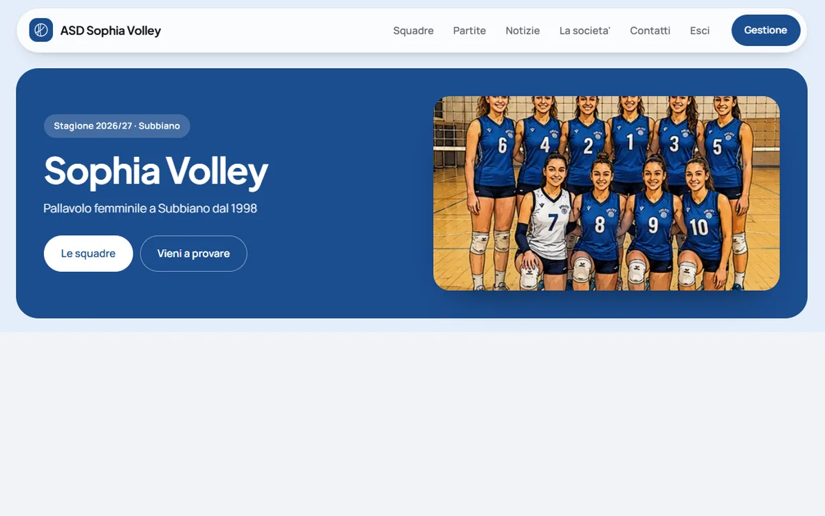 Anteprima del modello Slancio applicato al sito di ASD Sophia Volley