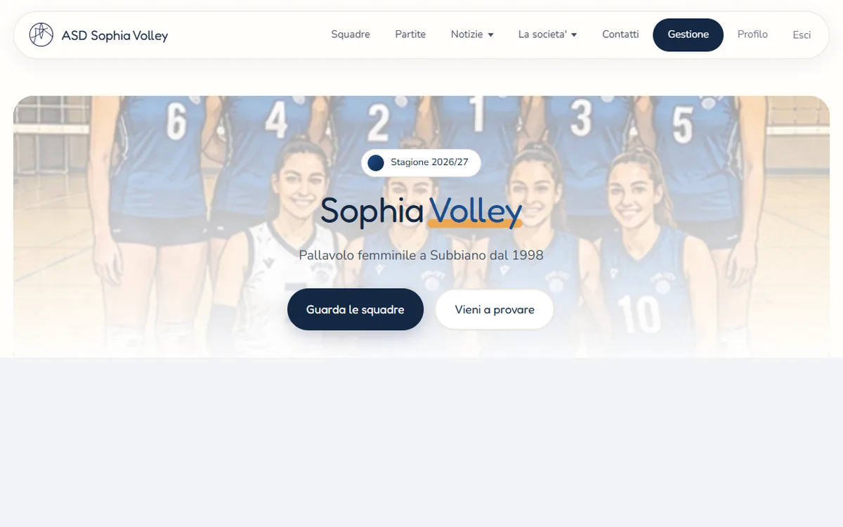 Anteprima del modello Vivace applicato al sito di ASD Sophia Volley